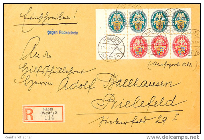 Nothilfe 1928, X+8+15 Pfg Heftchenblatt Mit Rand Fast Portorichtig (2 Pfg überfrankiert) Auf R-Brief Mit... - Autres & Non Classés