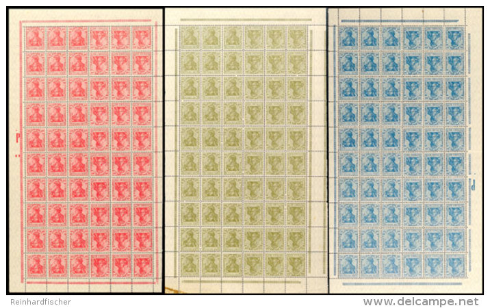 Germania 1921, 40, 30 Und 60 Pfg, Je 1/3 Markenheftchenbogen (je 60 Marken, Mittig Waager. Gefaltet), Postfrisch... - Autres & Non Classés
