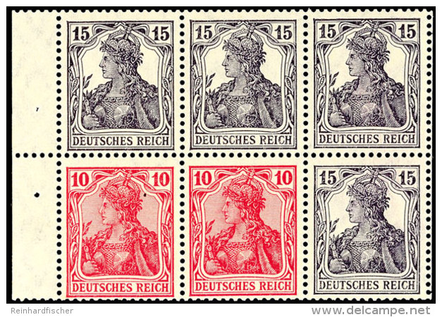 Germania 1919, 10 Pf. Dunkelrosarot + 15 Pf., Heftchenblatt Mit Rand, Postfrisch, Fotoattest Jäschke-Lantelme... - Autres & Non Classés