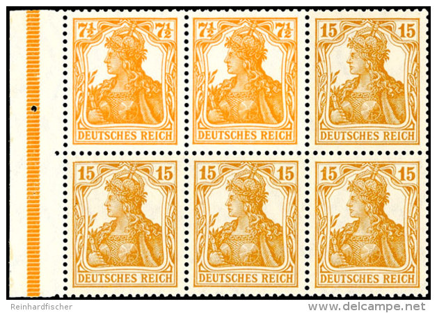 Germania 1916/17, 7&frac12; Pf. Orange + 15 Pf. Heftchenblatt Mit Nicht Durchgezähntem Rand Mit 2farbiger... - Autres & Non Classés