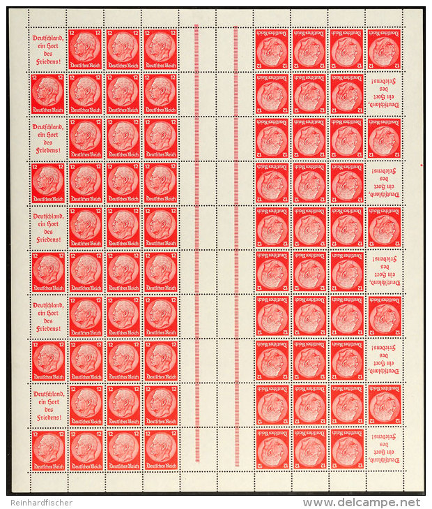 Hindenburg 1936/37, A10+12 Pf., Markenheftchenbogen Postfrisch (teils übliche Leichte Kalanderbüge),... - Autres & Non Classés