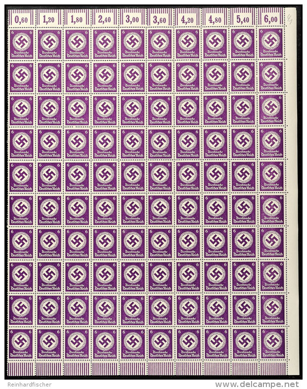 6 Pf. Schwärzlichpurpurviolett, Kpl. Walzendruck-Bogen Ohne Die Linke Randleiste Mit Allen Oberrändern,... - Otros & Sin Clasificación