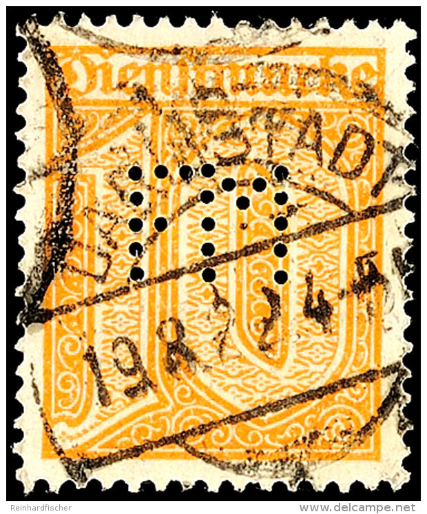 10 Pf. Mit Lochung Finanzministerium, Gestplt. Darmstadt 19.08.22, Gepr. Peschl Und Infla, Mi. 900.-, Katalog: 65... - Otros & Sin Clasificación