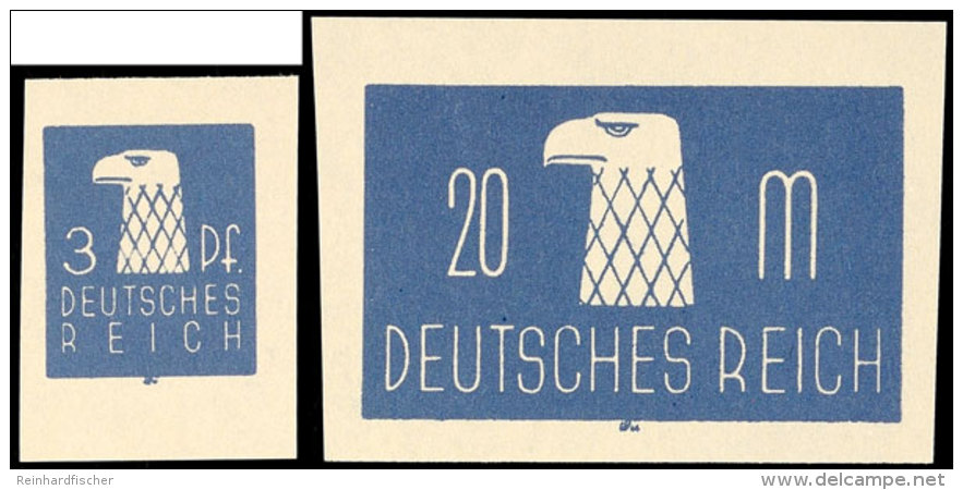 1924, Essays Zur Adlerausgabe,  3 Pf. Bis 20 Mark, 16 Werte Dunkelblau Komplett, Ungezähnt O.G  (*)1924,... - Otros & Sin Clasificación