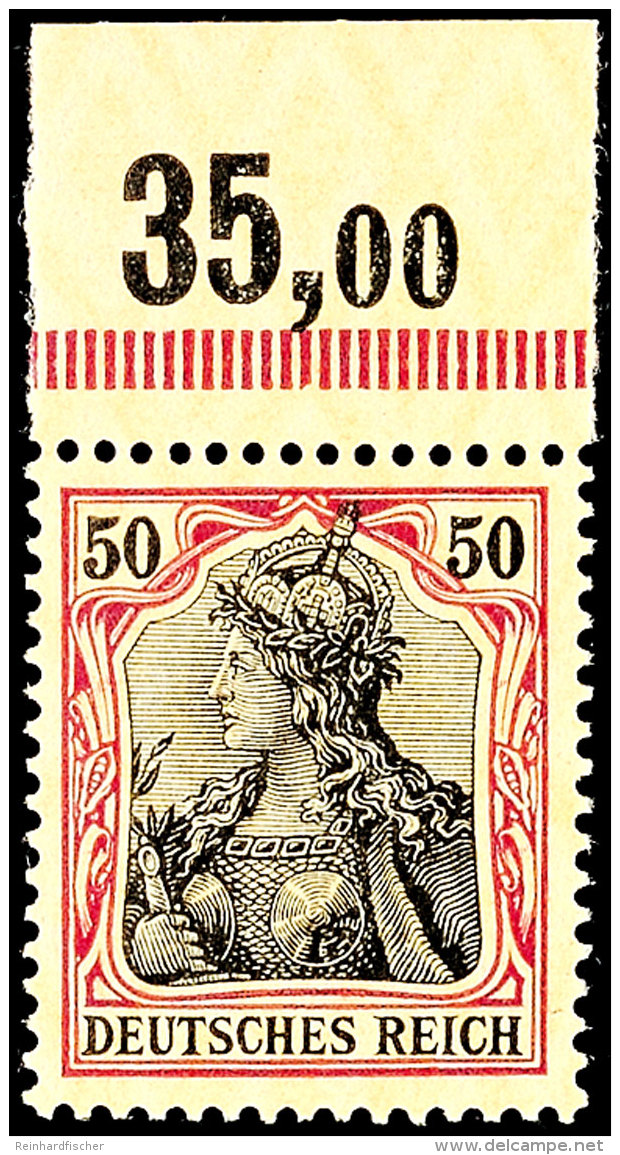 50 Pf. Germania, Friedensdruck, Postfrisches Oberrandstück Mit Strichleiste, Sign. Und Fotoattest... - Autres & Non Classés