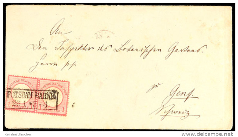 1 Gr. Karmin, Waager. Paar Mit Ra2 "POTSDAM BAHNH. 26 A (1873)" Auf Auslands-Briefkuvert Nach Genf/Schweiz,... - Autres & Non Classés