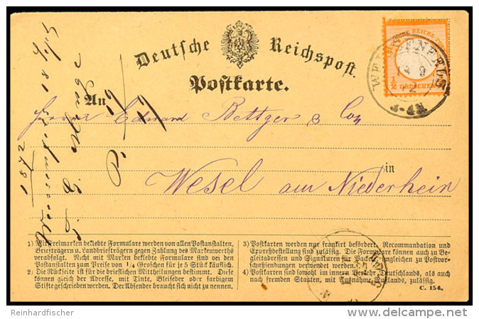 1/2 Gr. Orange, Kleiner Schild, Mit Preussen-K2 "WEISSENFELS 18 9 72" (OPD Merseburg) Auf Postkarte Nach Wesel,... - Autres & Non Classés