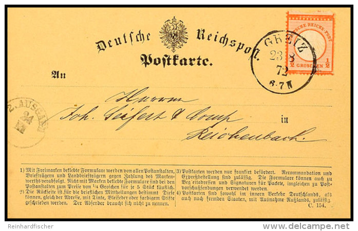 1/2 Groschen Kleiner Schild, Ziegelrot, Portogerechte Einzelfrankatur Auf Postkarte Mit K1 "GREIZ 23.8.72 6-7N"... - Autres & Non Classés