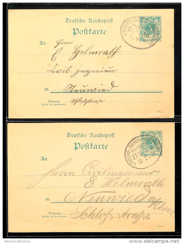 "LIMBURG-SIERSH.-HACHENBURG ZUG 16" - Bahnpost-Ovalstempel, Auf Zwei GS-Postkarten 5 Pfg In 1891 Nach Neuwied,... - Otros & Sin Clasificación