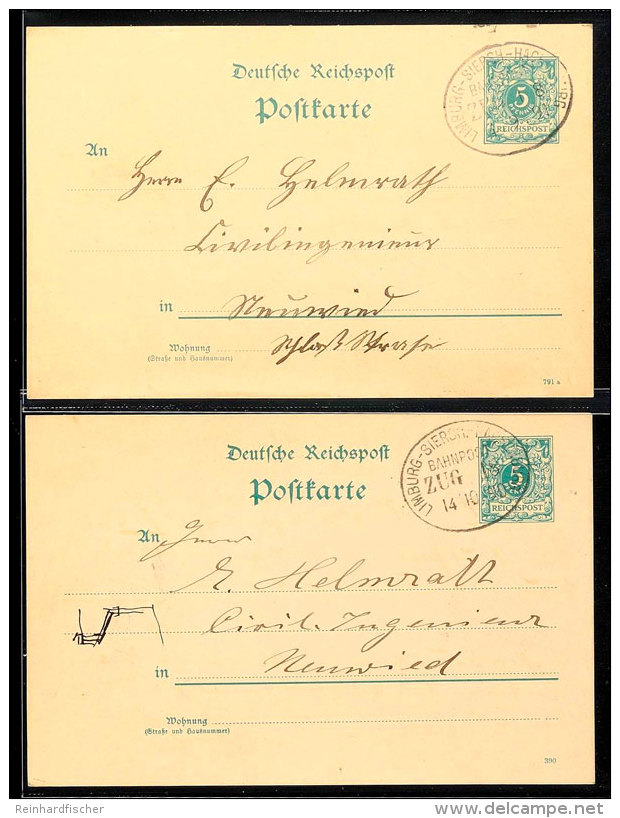 "LIMBURG-SIERSH.-HACHENBURG ZUG 18" - Bahnpost-Ovalstempel, Auf Zwei GS-Postkarten 5 Pfg In 1890 Bzw. 1891 Nach... - Autres & Non Classés