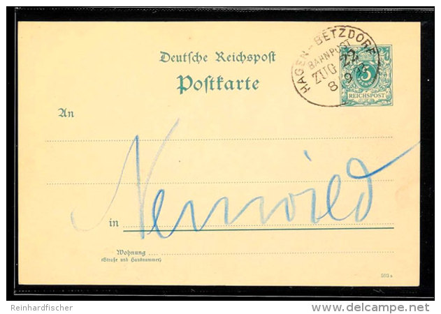 "HAGEN-BETZDORF ZUG 22" - Bahnpost-Ovalstempel, Auf GS-Postkarte 5 Pfg In 1893 Mit Absenderangabe Aus... - Autres & Non Classés