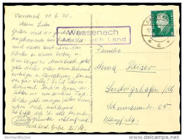 "Wassenach Andernach Land", Auf AK "Maria Laach, Partie Am Klostergarten" 1930 Nach Ludwigshafen  BFWassenach... - Autres & Non Classés