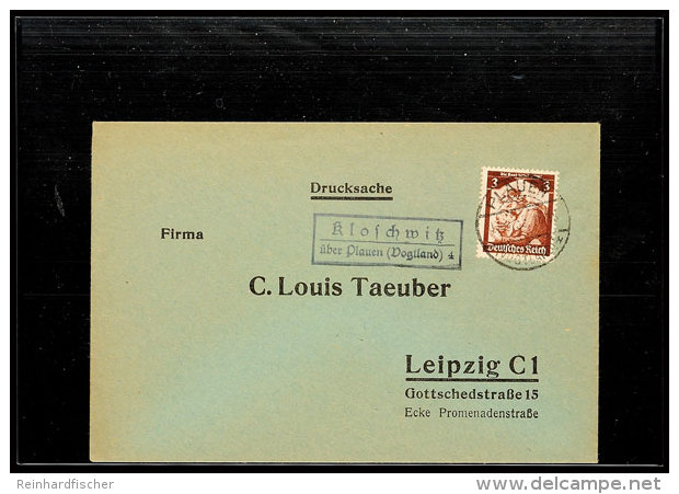 "Kloschwitz / über Plauen (Vogtland) 4", Klar Auf Drucksachenbrief 1935 Nach Leipzig  BFKloschwitz / Over... - Autres & Non Classés