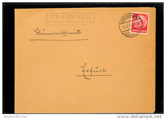 "CREINFELD Grebenhain (Oberhessen) Land", Klar Auf Brief 1934 Nach Erfurt  BFCREINFELD Grebenhain (Oberhessen)... - Otros & Sin Clasificación