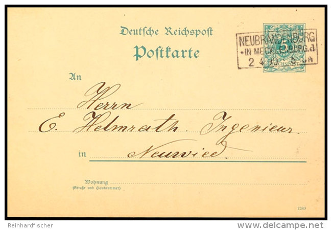 "NEUBRANDENBURG IN MECKLENBURG *a 2 4 90" - Ra3, Auf GS-Postkarte 5 Pfg Nach Neuwied, Katalog: P20... - Otros & Sin Clasificación