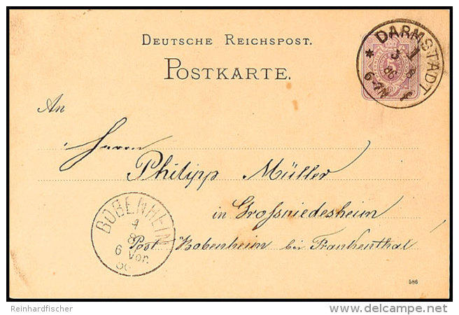 "DARMSTADT 1 F 3.8.86", Klaucke - Stempel Mi.-Nr. 48, Auf Ganzsache 5 Pfg Nach Großniedesheim Bei Bobenheim... - Otros & Sin Clasificación