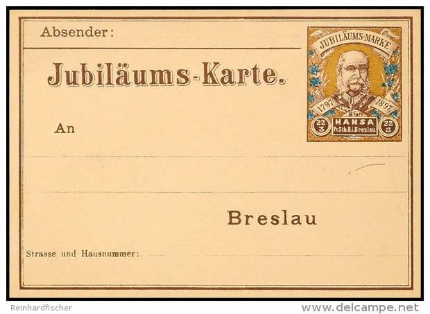 Breslau, Hansa Pr.Stb.B., 2&frac12; Pfg Ganzsachenkarte Mit Mehrfarbigen, Goldenem Wertstempel... - Autres & Non Classés