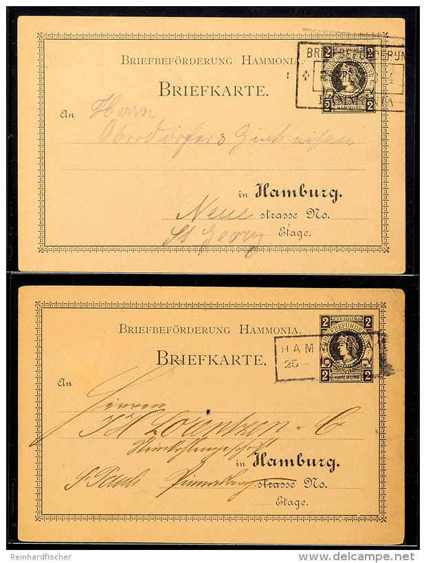HAMBURG HAMMONIA, Zwei Bedarfsgebrauchte GS-Postkarten 2 Pfg Mit Unterschiedlichen Rahmenstempeln "HAMMONIA"... - Autres & Non Classés