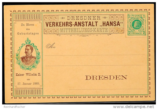 DRESDEN HANSA, GS-Postkarte 2 Pfg, Ungebrauchte "MITTHEILUNGS-KARTE" Zu Ehren Des Geburtstages Kaiser Wilhelm II.... - Otros & Sin Clasificación