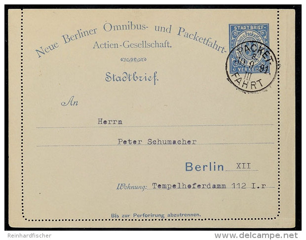 BERLIN PACKETFAHRT, GS-Kartenbrief 3 Pfg, Blaugraues Papier, Bedarfsgebraucht Mit Stempel "PACKETFAHRT 30.9.91",... - Otros & Sin Clasificación