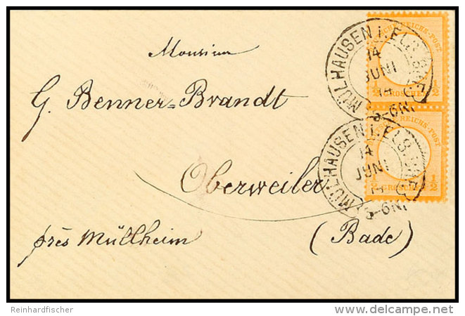 "MÜHLHAUSEN I. ELS. BHF. 14 JUNI 74" - Klar Auf Brief Mit Senkr. Paar 1/2 Groschen Orange, Großer Schild... - Autres & Non Classés