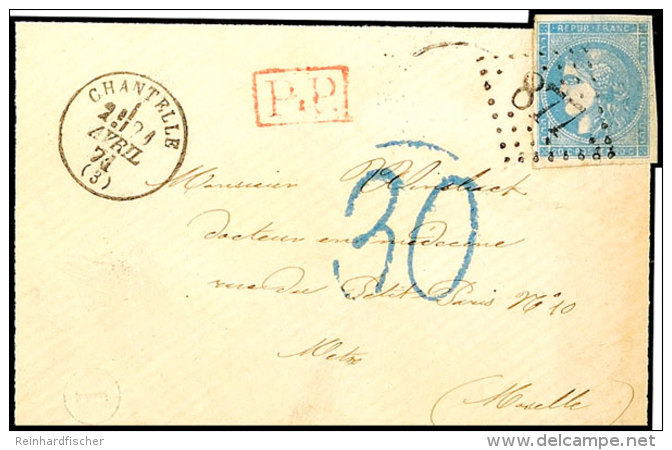 1871, Frankreich Bordeaux-Ausgabe 20 C. Blau Mit Klarem GC "877" Auf Kleinformatigem Trauerrandbrief Aus  CHANTELLE... - Otros & Sin Clasificación