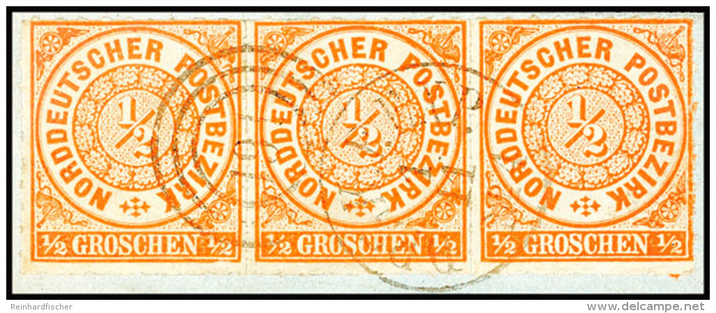1/2 Gr. Orange, Durchstochen, Waager. Dreierstreifen Auf Briefstück Mit Entwertung Durch Dänischen... - Autres & Non Classés