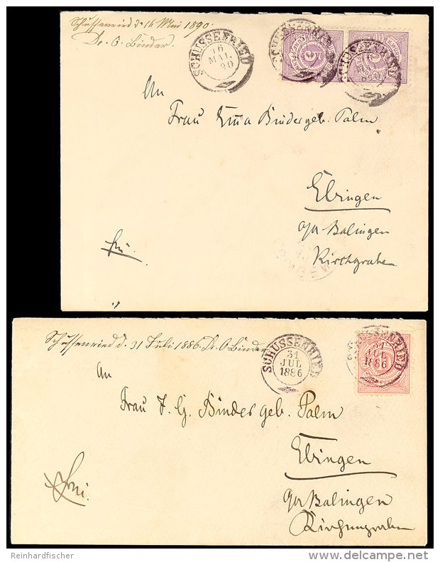 "SCHUSSENRIED", Weiter Verwendeter Antiqua-K2, Auf Zwei Briefen In 1886 Bzw. 1890 Nach Ebingen, Katalog: 45(2),46... - Autres & Non Classés