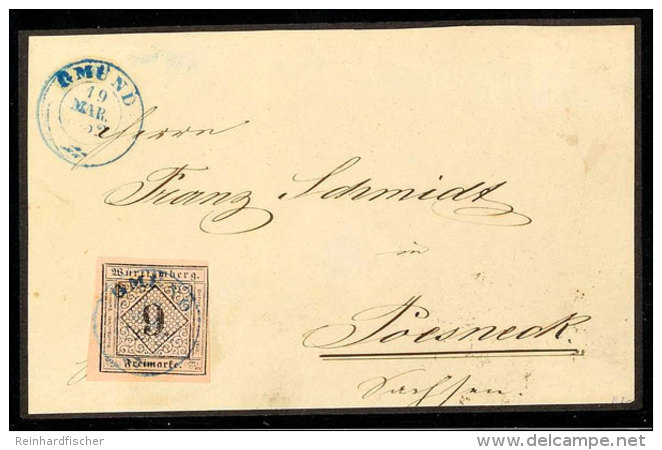 "GMÜND 19 MAR. 1852" - Blauer K2, Auf Briefvorderseite 9 Kr. Nach Poesneck, Marke Rechts Teils... - Autres & Non Classés
