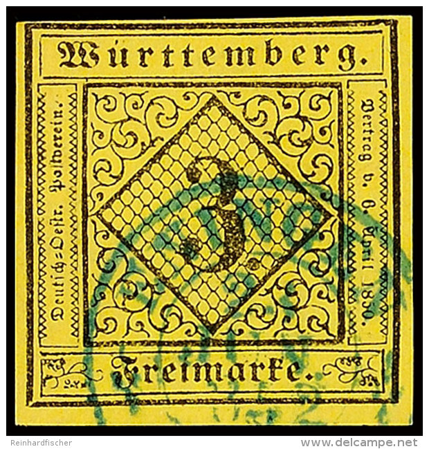 "ENINGEN 23 JUN. 1852" - Blauer K2, Klar Auf Vollrandiger 3 Kr., Gepr. Irtenkauf BPP, Katalog: 2aI OENINGEN 23... - Otros & Sin Clasificación