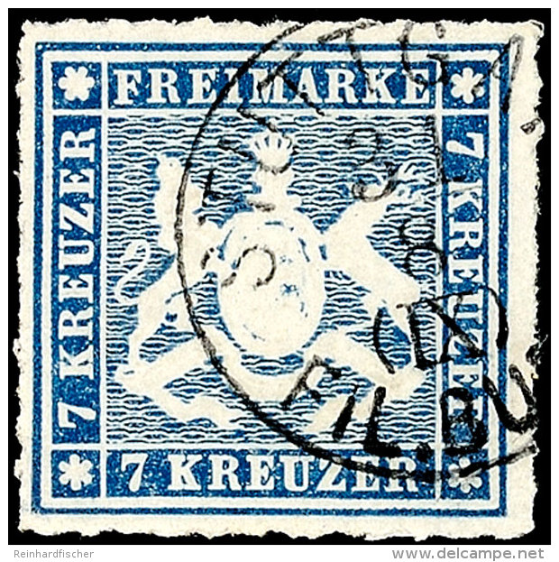 7 Kreuzer Blau, Farbfrisches Kabinettstück, Klar Gestempelt "STUTTGART", Gepr. Irtenkauf BPP, Mi. 160.-,... - Autres & Non Classés