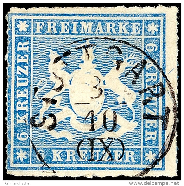 6 Kreuzer Hellblau, Farbfrisches Kabinettstück, Klar Gestempelt "STUTTGART", Gepr. Irtenkauf BPP, Mi. 110.-,... - Autres & Non Classés