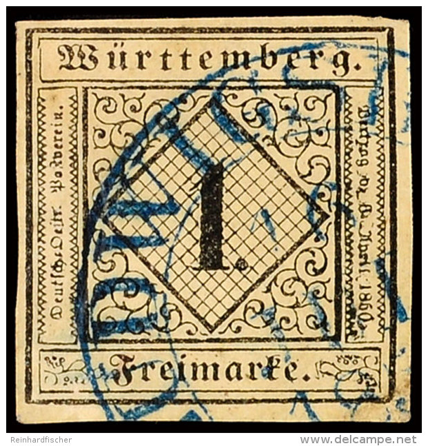 1 Kr. Schwarz Auf Hellsämisch, Type I, Allseits  Vollrandiges Kabinettstück Mit Klarem K2 "LUDWIGSBURG",... - Otros & Sin Clasificación