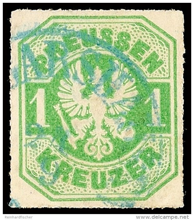 "ST. GOARSHAUSEN 24 9" (1867) - Blauer K1, Auf Farbfrischer Preussen 1 Kr., Minieckbugspur, Katalog: Pr.22 OST.... - Autres & Non Classés