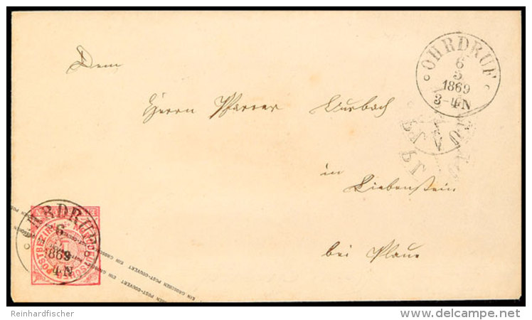"OHRDRUF 6 5 1869" - K1, Klar Auf Kopf Stehend Adressiertem GS-Umschlag NDP 1 Gr. Nach Plaue (Ankstpl), Katalog:... - Autres & Non Classés