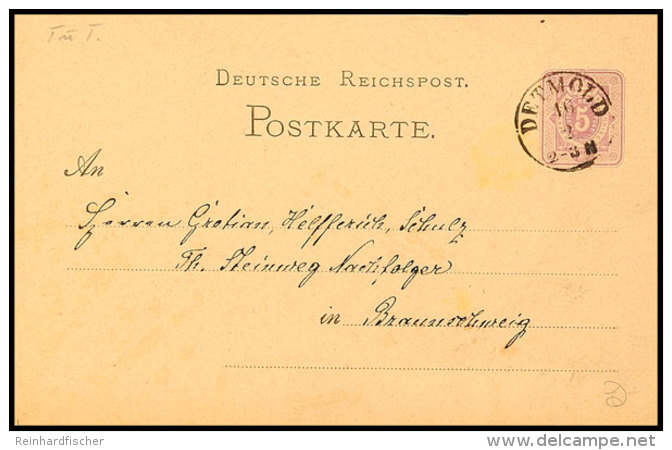 "DETMOLD 16 2 (1877)" - K1, Auf GS-Postkarte DR 5 Pfge Nach Braunschweig, Katalog: DR P5 BFDETMOLD 16 2 (1877)... - Autres & Non Classés