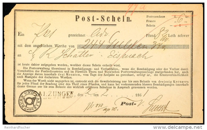 SALZUNGEN 1861, Postschein Für Eine Sendung Mit Wertangabe Nach Eisenach  BFSALZUNGEN 1861, Postal Form... - Otros & Sin Clasificación
