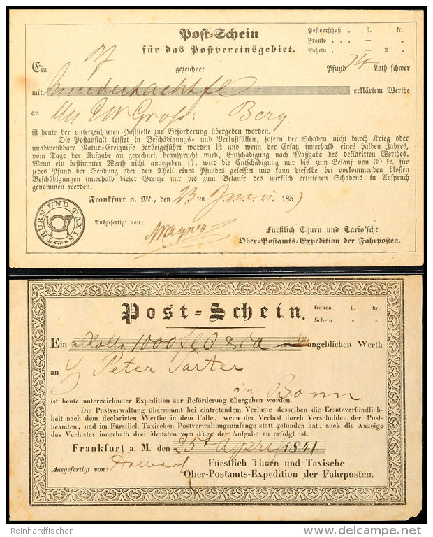 FRANKFURT A.M. 1841 U. 1859, Zwei Postscheine, Davon Der ältere Mit Schön Gemustertem Rahmen ... - Sonstige & Ohne Zuordnung