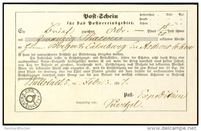 BUTTSTÄDT 1857, Postschein Für Eine Sendung Mit Wertangabe Nach Aschersleben  BFBUTTSTÄDT 1857,... - Otros & Sin Clasificación