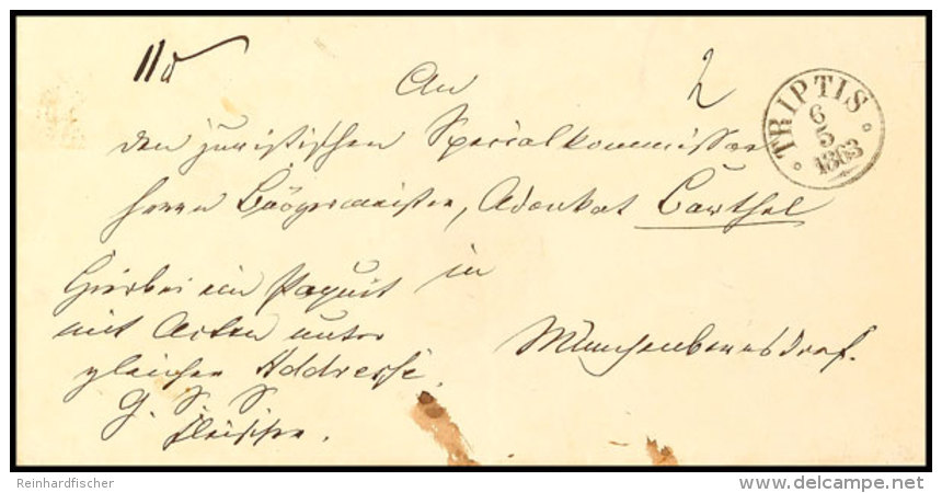 "TRIPTIS 6 5 1863" - K1, Auf Paketbegleitbrief Nach Münchenbernsdorf, Rücks. Taxquadrat-Paket-Zettel Type... - Autres & Non Classés