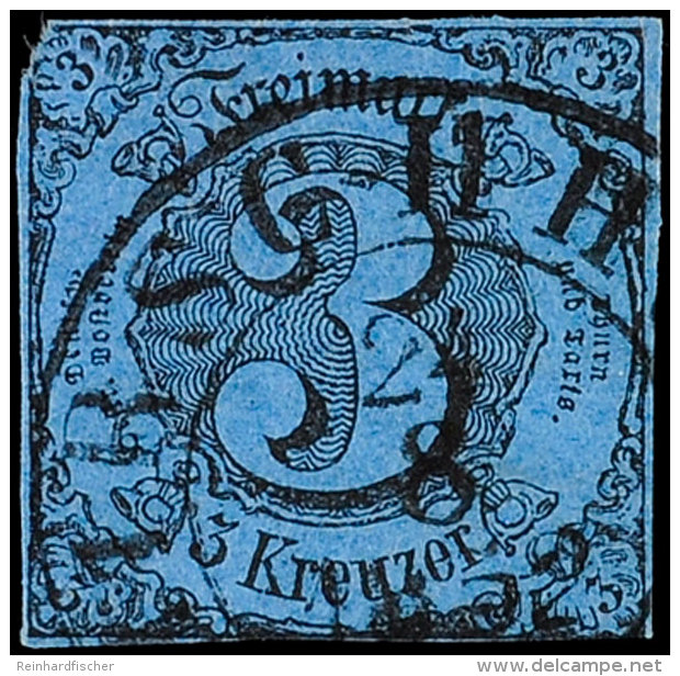 "HIRSCHHORN 24 8 1852" - K2, Klar Auf 3 Kr. A. Dunkelblau Im Meist Vollrandigem Taxisschnitt, Linke Obere Ecke... - Autres & Non Classés