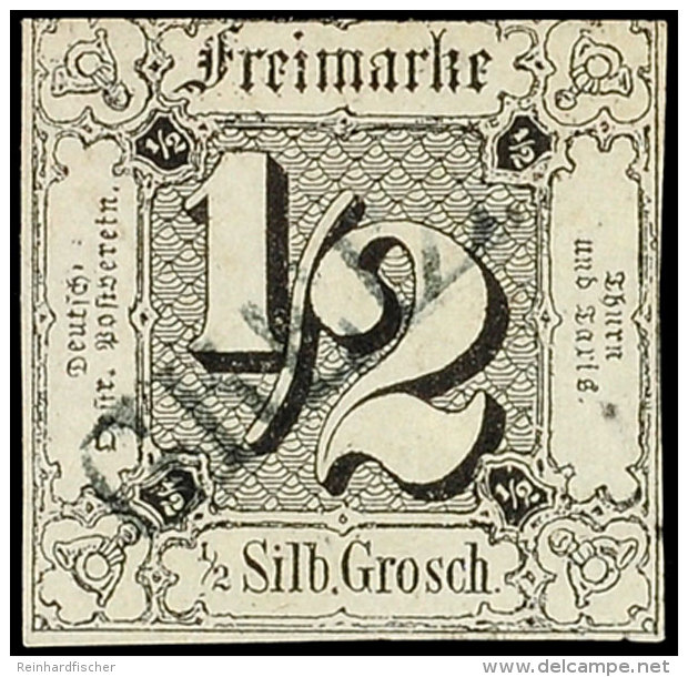 "GREIZ" - Schwarzblauer L1, Zentrisch Diagonal Auf 1/2 Sgr. A. Graugrün Im Teils Vollrandigem Taxisschnitt,... - Autres & Non Classés