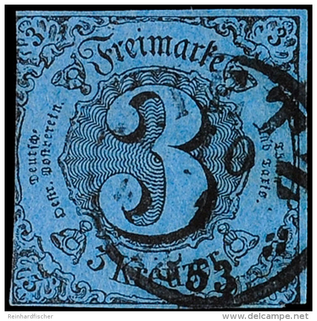 "DIETZ 10 1 1853" - Kleiner K1 Mit Alter Schreibweise Des Ortsnamen, Auf 3 Kr. A. Dunkelblau Im Taxisschnitt,... - Autres & Non Classés