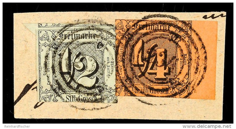 "234" - JENA, Zwei Abschläge Auf Briefstück Mit 1/4 Sgr. A. Rotbraun Mit 7 Mm Bogenrand Rechts Und 1/2... - Otros & Sin Clasificación