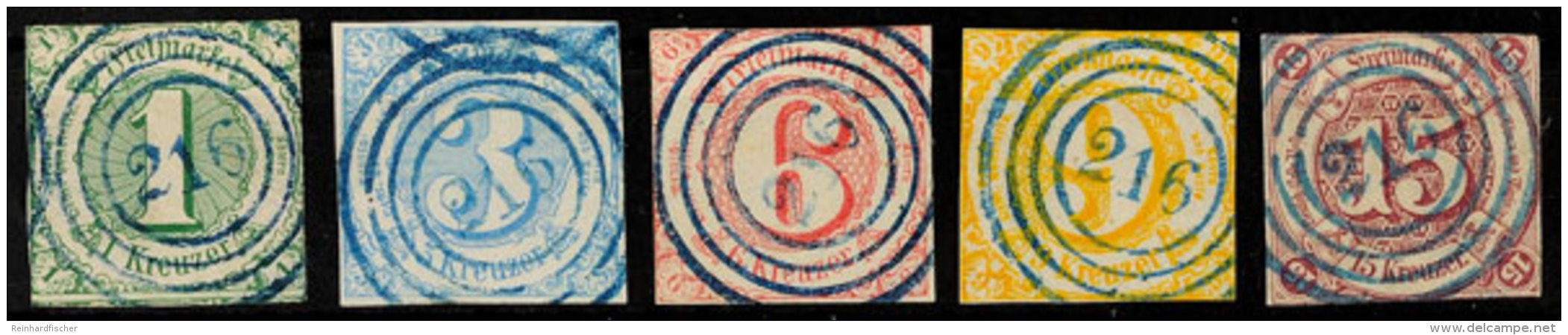 "216" (blau) - WINKEL, Je Zentrisch Klar Auf 1, 3, 6, 9 U. 15 Kr. II.Ausgabe, Die 3 Kr.-Marke Allseits Vollrandiges... - Otros & Sin Clasificación