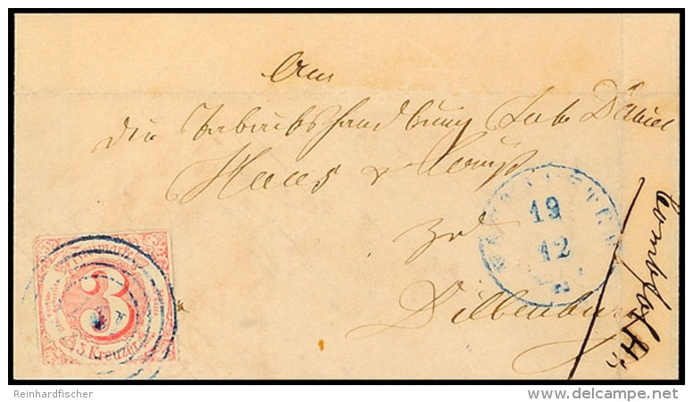 "197" (blau) Nebst Blauem K1 "NASTÄTTEN 19 12 (1866)", Herzogtum Nassau, Auf Postbezirksbrief 3 Kr. Nach... - Otros & Sin Clasificación