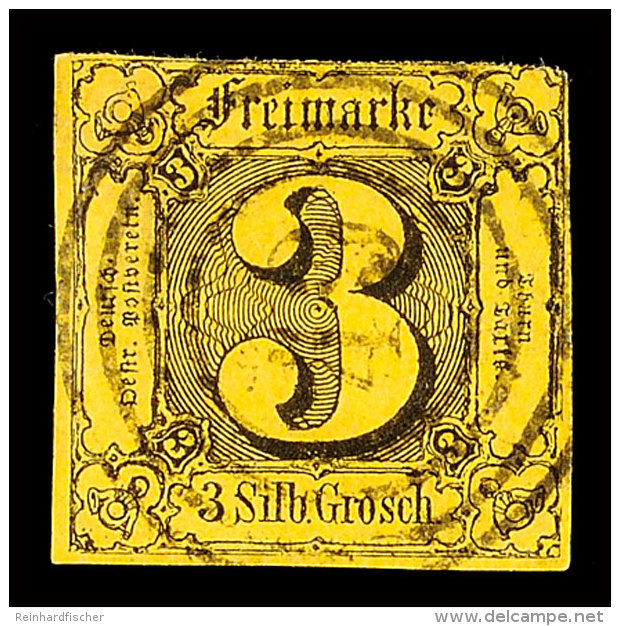 "49" - NEUKIRCHEN B.H., Zentrisch Auf Farbfrischer, Dreiseitig Vollrandiger 3 Sgr. A. Gelb, Sign. Gaston Nehrlich... - Otros & Sin Clasificación