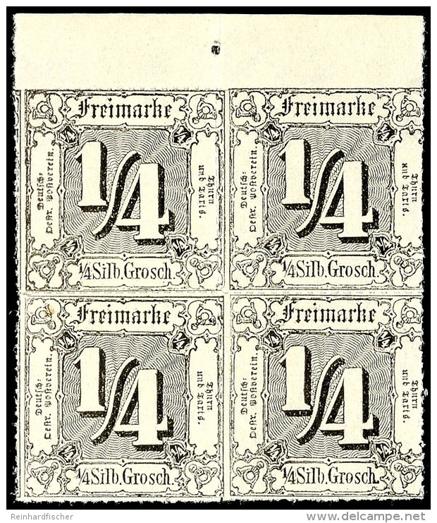 1/4 Sgr. Schwarz Auf Weiß, Farblos Durchstochen, Viererblock, Tadellos Postfrisch, Fotobefund Sem BPP: "Sehr... - Otros & Sin Clasificación