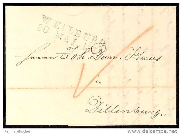 "WEILBURG 30 MAI 1839" - L2, Feuser 3818-3, Auf Faltbrief Nebst Rötelstrich Nach Dillenburg, Vollst. Inhalt ... - Autres & Non Classés