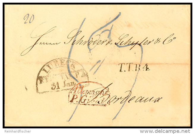 "LÜBECK F.TH.u.TX.P.A 31 Jan (1833)" - Segmentstempel, Feuser 2117-28, Nebst L1 "T.T.R.4.", Rotem... - Otros & Sin Clasificación